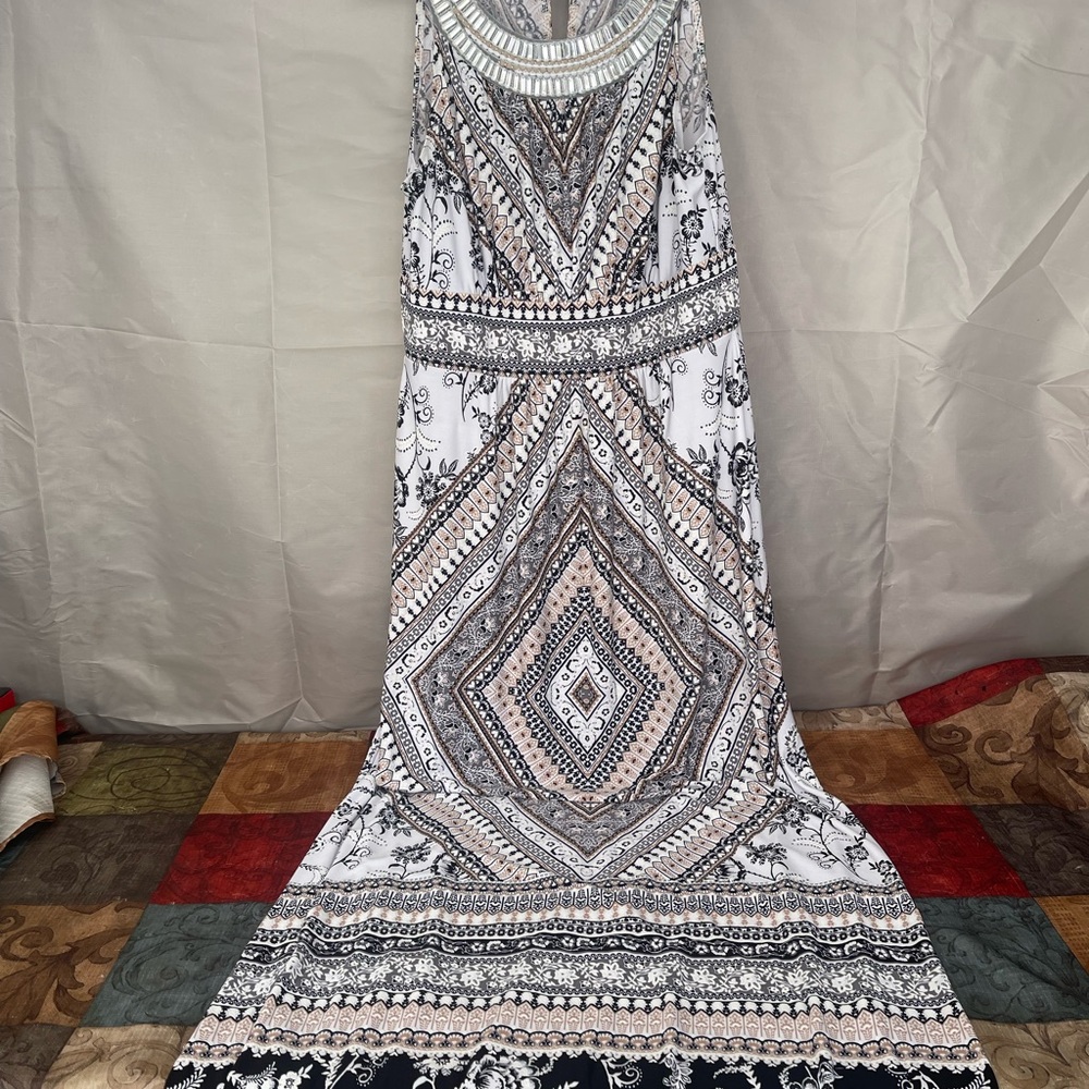 Studio One Black and White Halter Maxi Dress